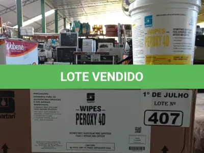 LOTE 407 - 12 POTES DE WIPES PEROXY 4D, DESINFETANTE HOSPITALAR PARA SUPERFÍCIES FIXAS E ARTIGOS NÃO CRÍTICOS. (NO ESTADO, LEILÃO NÃO TEM GARANTIA E NEM DEVOLUÇÃO, SUJEITO A POSSÍVEIS AVARIAS VISÍVEIS/OCULTAS E/OU AUSÊNCIA DE COMPONENTES).
