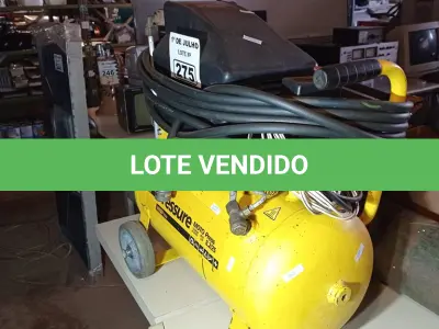 LOTE 275 - 01 COMPRESSOR DE AR MARCA PRESSURE MOTO PRESS 116LBF/POL² 24LITROS 8BAR 2HP. (NO ESTADO, LEILÃO NÃO TEM GARANTIA E NEM DEVOLUÇÃO, SUJEITO A POSSÍVEIS AVARIAS VISÍVEIS/OCULTAS E/OU AUSÊNCIA DE COMPONENTES).