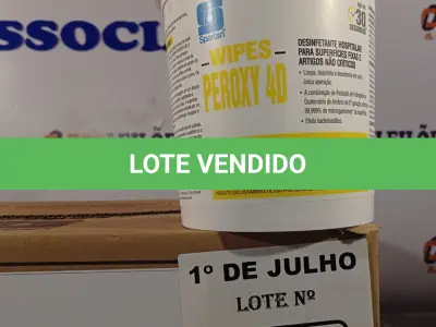 LOTE 379 - 06 POTES DE WIPES PEROXY 4D, DESINFETANTE HOSPITALAR PARA SUPERFÍCIES FIXAS E ARTIGOS NÃO CRÍTICOS. (NO ESTADO, LEILÃO NÃO TEM GARANTIA E NEM DEVOLUÇÃO, SUJEITO A POSSÍVEIS AVARIAS VISÍVEIS/OCULTAS E/OU AUSÊNCIA DE COMPONENTES).