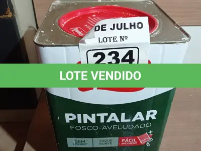 LOTE 234 - 01 LATA DE TINTA IQUINE PINTALAR FOSCO AVELUDADO INTERIORES NA COR BRANCO GELO 18L. (NO ESTADO, LEILÃO NÃO TEM GARANTIA E NEM DEVOLUÇÃO, SUJEITO A POSSÍVEIS AVARIAS VISÍVEIS/OCULTAS E/OU AUSÊNCIA DE COMPONENTES).