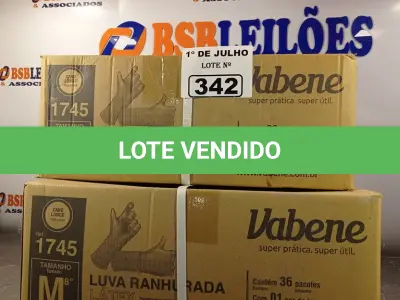 LOTE 342 - 02 CAIXAS DE LUVAS RANHURADA DE LÁTEX TAMANHOS “M” COM 36 PACOTES CADA. (NO ESTADO, LEILÃO NÃO TEM GARANTIA E NEM DEVOLUÇÃO, SUJEITO A POSSÍVEIS AVARIAS VISÍVEIS/OCULTAS E/OU AUSÊNCIA DE COMPONENTES).