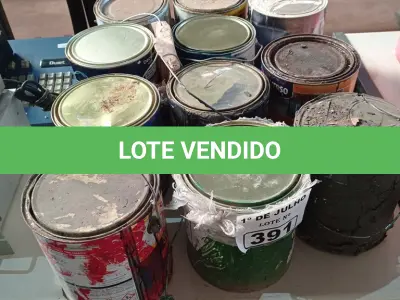 LOTE 391 - 01 LOTE COM VÁRIAS LATAS DE TINTA 3,6L CORES DIVERSAS COM AVARIAS. (NO ESTADO, LEILÃO NÃO TEM GARANTIA E NEM DEVOLUÇÃO, SUJEITO A POSSÍVEIS AVARIAS VISÍVEIS/OCULTAS E/OU AUSÊNCIA DE COMPONENTES).