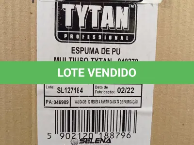 LOTE 201 - 12 LATAS DE ESPUMA DE PU MULTIUSO TYTAN. (NO ESTADO, LEILÃO NÃO TEM GARANTIA E NEM DEVOLUÇÃO, SUJEITO A POSSÍVEIS AVARIAS VISÍVEIS/OCULTAS E/OU AUSÊNCIA DE COMPONENTES).