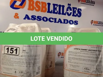 LOTE 151 - 10 LITROS DE ESPUMA HIGIENIZADORA PARA ANTISSEPSIA INSTANTÂNEA DAS MÃOS E 10 LITROS DE SABONETE DE ESPUMA ANTISSÉPTICO. (NO ESTADO, LEILÃO NÃO TEM GARANTIA E NEM DEVOLUÇÃO, SUJEITO A POSSÍVEIS AVARIAS VISÍVEIS/OCULTAS E/OU AUSÊNCIA DE COMPONENTES).