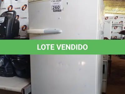 LOTE 260 - 01 GELADEIRA MARCA CÔNSUL 127V. (NO ESTADO, LEILÃO NÃO TEM GARANTIA E NEM DEVOLUÇÃO, SUJEITO A POSSÍVEIS AVARIAS VISÍVEIS/OCULTAS E/OU AUSÊNCIA DE COMPONENTES).