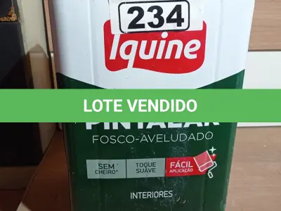 LOTE 234 - 01 LATA DE TINTA IQUINE PINTALAR FOSCO AVELUDADO INTERIORES NA COR BRANCO GELO 18L. (NO ESTADO, LEILÃO NÃO TEM GARANTIA E NEM DEVOLUÇÃO, SUJEITO A POSSÍVEIS AVARIAS VISÍVEIS/OCULTAS E/OU AUSÊNCIA DE COMPONENTES).