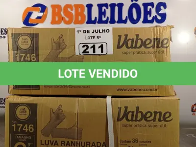 LOTE 211 - 02 CAIXAS DE LUVAS RANHURADA DE LÁTEX TAMANHOS “G” COM 36 PACOTES CADA. (NO ESTADO, LEILÃO NÃO TEM GARANTIA E NEM DEVOLUÇÃO, SUJEITO A POSSÍVEIS AVARIAS VISÍVEIS/OCULTAS E/OU AUSÊNCIA DE COMPONENTES).