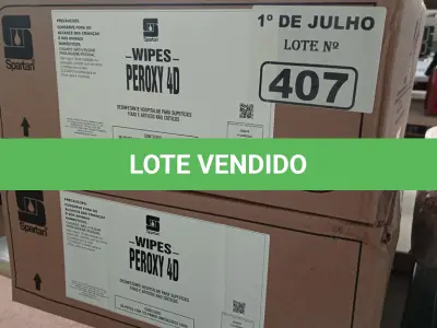 LOTE 407 - 12 POTES DE WIPES PEROXY 4D, DESINFETANTE HOSPITALAR PARA SUPERFÍCIES FIXAS E ARTIGOS NÃO CRÍTICOS. (NO ESTADO, LEILÃO NÃO TEM GARANTIA E NEM DEVOLUÇÃO, SUJEITO A POSSÍVEIS AVARIAS VISÍVEIS/OCULTAS E/OU AUSÊNCIA DE COMPONENTES).