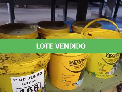 LOTE 168 - 10 BALDES DE VEDACIT 3,6L SENDO PRIMER E MASSA ASFÁLTICA DIVERSOS. (NO ESTADO, LEILÃO NÃO TEM GARANTIA E NEM DEVOLUÇÃO, SUJEITO A POSSÍVEIS AVARIAS VISÍVEIS/OCULTAS E/OU AUSÊNCIA DE COMPONENTES).
