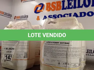 LOTE 142 - 10 LITROS DE ESPUMA HIGIENIZADORA PARA ANTISSEPSIA INSTANTÂNEA DAS MÃOS E 10 LITROS DE SABONETE DE ESPUMA ANTISSÉPTICO. (NO ESTADO, LEILÃO NÃO TEM GARANTIA E NEM DEVOLUÇÃO, SUJEITO A POSSÍVEIS AVARIAS VISÍVEIS/OCULTAS E/OU AUSÊNCIA DE COMPONENTES).