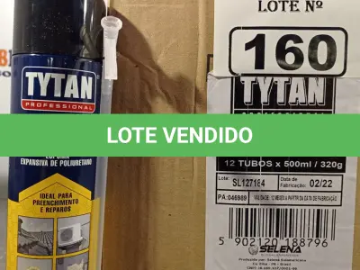 LOTE 160 - 12 LATAS DE ESPUMA DE PU MULTIUSO TYTAN. (NO ESTADO, LEILÃO NÃO TEM GARANTIA E NEM DEVOLUÇÃO, SUJEITO A POSSÍVEIS AVARIAS VISÍVEIS/OCULTAS E/OU AUSÊNCIA DE COMPONENTES).