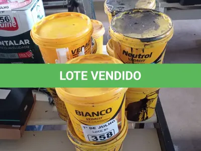 LOTE 358 - 04 BALDES DE PRIMER ASFÁLTICO, 03 BALDES DE NELTROL, 01 DE VEDAPREN PAREDE, 01 DE VEDACIT BIANCO E 01 ADITIVO IMPERMEABILIZANTE PARA CONCRETO E ARGAMASSAS 3,6L TODOS COM AVARIAS. (NO ESTADO, LEILÃO NÃO TEM GARANTIA E NEM DEVOLUÇÃO, SUJEITO A POSSÍVEIS AVARIAS VISÍVEIS/OCULTAS E/OU AUSÊNCIA DE COMPONENTES).