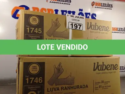 LOTE 197 - 02 CAIXAS DE LUVAS RANHURADA DE LÁTEX TAMANHOS “M/G” COM 36 PACOTES CADA. (NO ESTADO, LEILÃO NÃO TEM GARANTIA E NEM DEVOLUÇÃO, SUJEITO A POSSÍVEIS AVARIAS VISÍVEIS/OCULTAS E/OU AUSÊNCIA DE COMPONENTES).