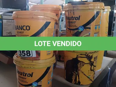 LOTE 358 - 04 BALDES DE PRIMER ASFÁLTICO, 03 BALDES DE NELTROL, 01 DE VEDAPREN PAREDE, 01 DE VEDACIT BIANCO E 01 ADITIVO IMPERMEABILIZANTE PARA CONCRETO E ARGAMASSAS 3,6L TODOS COM AVARIAS. (NO ESTADO, LEILÃO NÃO TEM GARANTIA E NEM DEVOLUÇÃO, SUJEITO A POSSÍVEIS AVARIAS VISÍVEIS/OCULTAS E/OU AUSÊNCIA DE COMPONENTES).