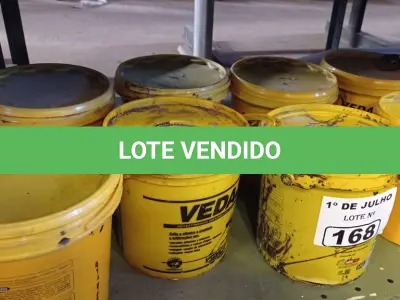 LOTE 168 - 10 BALDES DE VEDACIT 3,6L SENDO PRIMER E MASSA ASFÁLTICA DIVERSOS. (NO ESTADO, LEILÃO NÃO TEM GARANTIA E NEM DEVOLUÇÃO, SUJEITO A POSSÍVEIS AVARIAS VISÍVEIS/OCULTAS E/OU AUSÊNCIA DE COMPONENTES).