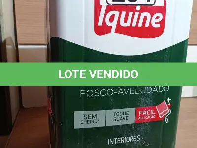 LOTE 234 - 01 LATA DE TINTA IQUINE PINTALAR FOSCO AVELUDADO INTERIORES NA COR BRANCO GELO 18L. (NO ESTADO, LEILÃO NÃO TEM GARANTIA E NEM DEVOLUÇÃO, SUJEITO A POSSÍVEIS AVARIAS VISÍVEIS/OCULTAS E/OU AUSÊNCIA DE COMPONENTES).
