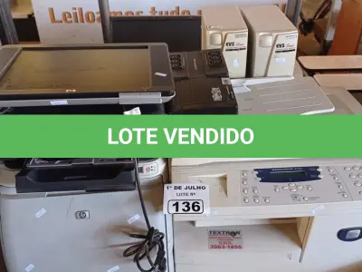 LOTE 136 - 01 CPU, 01 MONITOR, 03 ESTABILIZADORES E 03 IMPRESSORAS MARCAS E MODELOS DIVERSOS. (NO ESTADO, LEILÃO NÃO TEM GARANTIA E NEM DEVOLUÇÃO, SUJEITO A POSSÍVEIS AVARIAS VISÍVEIS/OCULTAS E/OU AUSÊNCIA DE COMPONENTES).