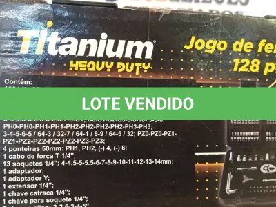 LOTE 272 - 01 - JOGO DE FERRAMENTAS COM 128 PEÇAS TITANIUM (NO ESTADO, NÃO SABEMOS SE FUNCIONA. LEILÃO NÃO TEM GARANTIA E NEM DEVOLUÇÃO, SUJEITO A POSSÍVEIS AVARIAS VISÍVEIS/OCULTAS E/OU AUSÊNCIA DE COMPONENTES)