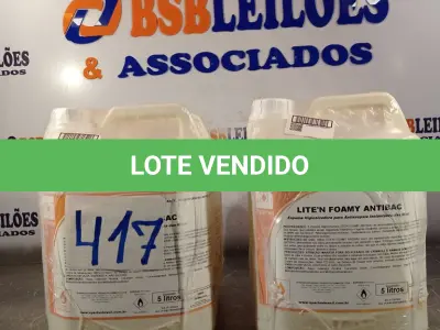 LOTE 417 - 20 LITROS DE ESPUMA HIGIENIZADORA PARA ANTISSEPSIA INSTANTÂNEA DAS MÃOS. (NO ESTADO, LEILÃO NÃO TEM GARANTIA E NEM DEVOLUÇÃO, SUJEITO A POSSÍVEIS AVARIAS VISÍVEIS/OCULTAS E/OU AUSÊNCIA DE COMPONENTES).