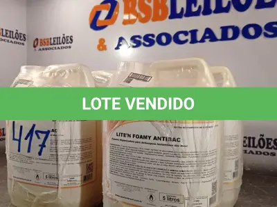 LOTE 417 - 20 LITROS DE ESPUMA HIGIENIZADORA PARA ANTISSEPSIA INSTANTÂNEA DAS MÃOS. (NO ESTADO, LEILÃO NÃO TEM GARANTIA E NEM DEVOLUÇÃO, SUJEITO A POSSÍVEIS AVARIAS VISÍVEIS/OCULTAS E/OU AUSÊNCIA DE COMPONENTES).