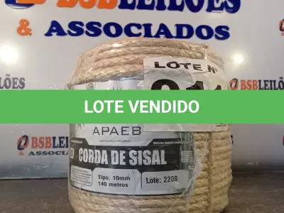 LOTE 011 - 01 - 140 METROS CORDA SISAL 10MM (NO ESTADO, NÃO SABEMOS SE FUNCIONA. LEILÃO NÃO TEM GARANTIA E NEM DEVOLUÇÃO, SUJEITO A POSSÍVEIS AVARIAS VISÍVEIS/OCULTAS E/OU AUSÊNCIA DE COMPONENTES)