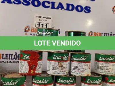 LOTE 111 - 10 LATAS DE TINTA 225 ML CORES DIVERSAS, 01 LATA DE COLA DE CONTATO, 01 CATALIZADOR E 02 ENDURECEDORES. (NO ESTADO, LEILÃO NÃO TEM GARANTIA E NEM DEVOLUÇÃO, SUJEITO A POSSÍVEIS AVARIAS VISÍVEIS/OCULTAS E/OU AUSÊNCIA DE COMPONENTES).
