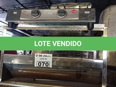 LOTE 070 - 01 FOGÃO A GÁS 02 BOCAS E 01 CHURRASQUEIRA. (NO ESTADO, LEILÃO NÃO TEM GARANTIA E NEM DEVOLUÇÃO, SUJEITO A POSSÍVEIS AVARIAS VISÍVEIS/OCULTAS E/OU AUSÊNCIA DE COMPONENTES).