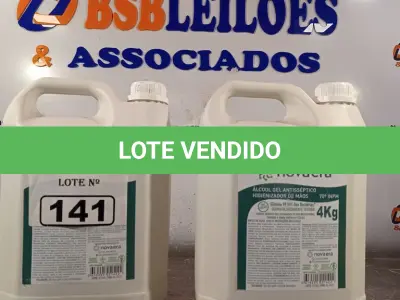 LOTE 141 - 02 GALÕES DE ÁLCOOL EM GEL ANTISSÉPTICO HIGIENIZADOR DE MÃOS 70% 4KG CADA. (NO ESTADO, LEILÃO NÃO TEM GARANTIA E NEM DEVOLUÇÃO, SUJEITO A POSSÍVEIS AVARIAS VISÍVEIS/OCULTAS E/OU AUSÊNCIA DE COMPONENTES).