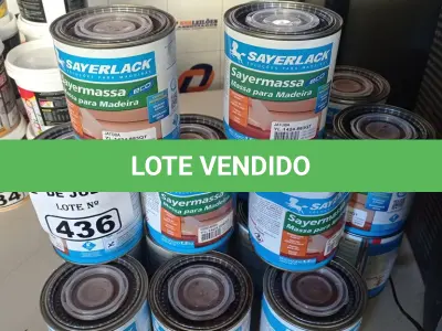 LOTE 436 - 01 LOTE COM VÁRIAS LATAS DE MASSA PARA MADEIRA SAYERLACK CORES DIVERSAS. (NO ESTADO, LEILÃO NÃO TEM GARANTIA E NEM DEVOLUÇÃO, SUJEITO A POSSÍVEIS AVARIAS VISÍVEIS/OCULTAS E/OU AUSÊNCIA DE COMPONENTES).