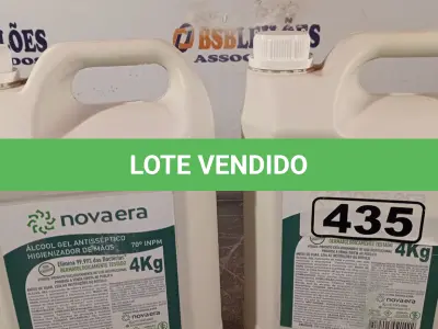 LOTE 435 - 02 GALÕES DE ÁLCOOL EM GEL ANTISSÉPTICO HIGIENIZADOR DE MÃOS 70% 4KG CADA. (NO ESTADO, LEILÃO NÃO TEM GARANTIA E NEM DEVOLUÇÃO, SUJEITO A POSSÍVEIS AVARIAS VISÍVEIS/OCULTAS E/OU AUSÊNCIA DE COMPONENTES).