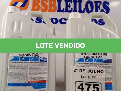 LOTE 475 - 10 LITROS DE HIPOCLORITO DE SÓDIO 12%. (NO ESTADO, LEILÃO NÃO TEM GARANTIA E NEM DEVOLUÇÃO, SUJEITO A POSSÍVEIS AVARIAS VISÍVEIS/OCULTAS E/OU AUSÊNCIA DE COMPONENTES).