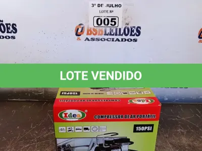 LOTE 005 - 01 COMPRESSOR DE AR PORTÁTIL 12V. (NO ESTADO, LEILÃO NÃO TEM GARANTIA E NEM DEVOLUÇÃO, SUJEITO A POSSÍVEIS AVARIAS VISÍVEIS/OCULTAS E/OU AUSÊNCIA DE COMPONENTES).
