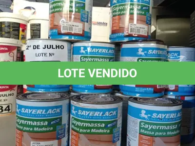 LOTE 436 - 01 LOTE COM VÁRIAS LATAS DE MASSA PARA MADEIRA SAYERLACK CORES DIVERSAS. (NO ESTADO, LEILÃO NÃO TEM GARANTIA E NEM DEVOLUÇÃO, SUJEITO A POSSÍVEIS AVARIAS VISÍVEIS/OCULTAS E/OU AUSÊNCIA DE COMPONENTES).