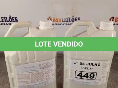 LOTE 449 - 02 GALÕES DE CLEAN UP FOOD, DETERGENTE ALCALINO PARA MÁQUINAS DE LAVAR LOUÇAS E TALHERES 5LITROS. (NO ESTADO, LEILÃO NÃO TEM GARANTIA E NEM DEVOLUÇÃO, SUJEITO A POSSÍVEIS AVARIAS VISÍVEIS/OCULTAS E/OU AUSÊNCIA DE COMPONENTES).
