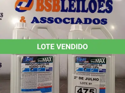 LOTE 475 - 10 LITROS DE HIPOCLORITO DE SÓDIO 12%. (NO ESTADO, LEILÃO NÃO TEM GARANTIA E NEM DEVOLUÇÃO, SUJEITO A POSSÍVEIS AVARIAS VISÍVEIS/OCULTAS E/OU AUSÊNCIA DE COMPONENTES).