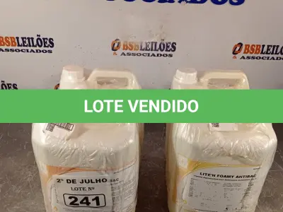 LOTE 241 - 20 LITROS DE ESPUMA HIGIENIZADORA PARA ANTISSEPSIA INSTANTÂNEA DAS MÃOS. (NO ESTADO, LEILÃO NÃO TEM GARANTIA E NEM DEVOLUÇÃO, SUJEITO A POSSÍVEIS AVARIAS VISÍVEIS/OCULTAS E/OU AUSÊNCIA DE COMPONENTES).