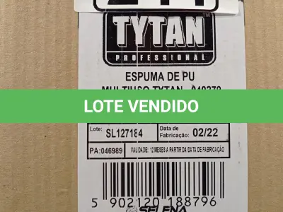 LOTE 244 - 12 LATAS DE ESPUMA DE PU MULTIUSO TYTAN. (NO ESTADO, LEILÃO NÃO TEM GARANTIA E NEM DEVOLUÇÃO, SUJEITO A POSSÍVEIS AVARIAS VISÍVEIS/OCULTAS E/OU AUSÊNCIA DE COMPONENTES).