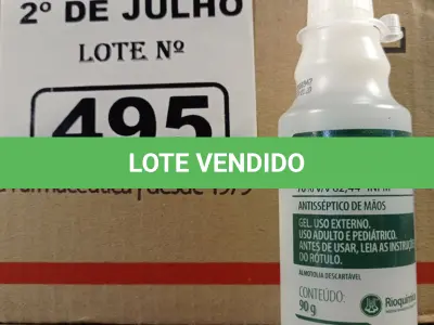 LOTE 495 - 02 CAIXAS COM BISNAGAS DE ÁLCOOL ETÍLICO HIDRATADO 70% 90G COM 30 UNIDADES CADA. (NO ESTADO, LEILÃO NÃO TEM GARANTIA E NEM DEVOLUÇÃO, SUJEITO A POSSÍVEIS AVARIAS VISÍVEIS/OCULTAS E/OU AUSÊNCIA DE COMPONENTES).