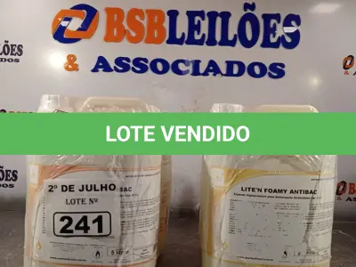 LOTE 241 - 20 LITROS DE ESPUMA HIGIENIZADORA PARA ANTISSEPSIA INSTANTÂNEA DAS MÃOS. (NO ESTADO, LEILÃO NÃO TEM GARANTIA E NEM DEVOLUÇÃO, SUJEITO A POSSÍVEIS AVARIAS VISÍVEIS/OCULTAS E/OU AUSÊNCIA DE COMPONENTES).