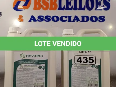 LOTE 435 - 02 GALÕES DE ÁLCOOL EM GEL ANTISSÉPTICO HIGIENIZADOR DE MÃOS 70% 4KG CADA. (NO ESTADO, LEILÃO NÃO TEM GARANTIA E NEM DEVOLUÇÃO, SUJEITO A POSSÍVEIS AVARIAS VISÍVEIS/OCULTAS E/OU AUSÊNCIA DE COMPONENTES).