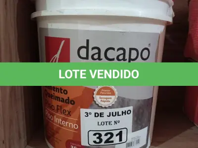 LOTE 321 - 01 BALDE DE CIMENTO QUEIMADO PISO FLEX DACAPÓ 25KG. (NO ESTADO, LEILÃO NÃO TEM GARANTIA E NEM DEVOLUÇÃO, SUJEITO A POSSÍVEIS AVARIAS VISÍVEIS/OCULTAS E/OU AUSÊNCIA DE COMPONENTES).