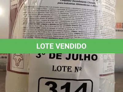 LOTE 314 - 10 LITROS DE CLOROCLEAN, LIMPADOR DESINFETANTE CLORADO PARA INDÚSTRIAS ALIMENTÍCIAS E AFINS. (NO ESTADO, LEILÃO NÃO TEM GARANTIA E NEM DEVOLUÇÃO, SUJEITO A POSSÍVEIS AVARIAS VISÍVEIS/OCULTAS E/OU AUSÊNCIA DE COMPONENTES).