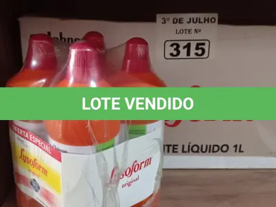 LOTE 315 - 12 LITROS DE DESINFETANTE LYSOFORM. (NO ESTADO, LEILÃO NÃO TEM GARANTIA E NEM DEVOLUÇÃO, SUJEITO A POSSÍVEIS AVARIAS VISÍVEIS/OCULTAS E/OU AUSÊNCIA DE COMPONENTES).