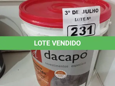 LOTE 231 - 01 BALDE DE CIMENTO QUEIMADO PISO FLEX DACAPÓ 25KG. (NO ESTADO, LEILÃO NÃO TEM GARANTIA E NEM DEVOLUÇÃO, SUJEITO A POSSÍVEIS AVARIAS VISÍVEIS/OCULTAS E/OU AUSÊNCIA DE COMPONENTES).