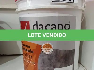 LOTE 231 - 01 BALDE DE CIMENTO QUEIMADO PISO FLEX DACAPÓ 25KG. (NO ESTADO, LEILÃO NÃO TEM GARANTIA E NEM DEVOLUÇÃO, SUJEITO A POSSÍVEIS AVARIAS VISÍVEIS/OCULTAS E/OU AUSÊNCIA DE COMPONENTES).