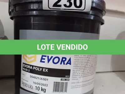 LOTE 230 - 01 BALDE DE GRAXA EVORA POLY EX NLGI:2 10KG. (NO ESTADO, LEILÃO NÃO TEM GARANTIA E NEM DEVOLUÇÃO, SUJEITO A POSSÍVEIS AVARIAS VISÍVEIS/OCULTAS E/OU AUSÊNCIA DE COMPONENTES).