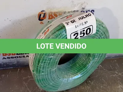 LOTE 250 - 01 ROLO DE CABO FLEXÍVEL 1X10MM NA COR VERDE (NOVO).(NO ESTADO, LEILÃO NÃO TEM GARANTIA E NEM DEVOLUÇÃO, SUJEITO A POSSÍVEIS AVARIAS VISÍVEIS/OCULTAS E/OU AUSÊNCIA DE COMPONENTES).