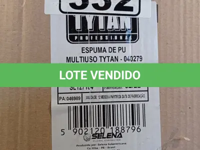 LOTE 332 - 12 TUBOS DE ESPUMA PU MULTIUSO TYTAN. (NO ESTADO, LEILÃO NÃO TEM GARANTIA E NEM DEVOLUÇÃO, SUJEITO A POSSÍVEIS AVARIAS VISÍVEIS/OCULTAS E/OU AUSÊNCIA DE COMPONENTES).