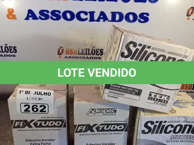 LOTE 262 - 02 CAIXAS COM SILICONE MULTIUSO TRANSPARENTE 12 UNIDADES CADA E 02 CAIXAS COM ADESIVO VEDANTE A BASE DE PESILOX 20G COM 12 BISNAGAS CADA. (NO ESTADO, LEILÃO NÃO TEM GARANTIA E NEM DEVOLUÇÃO, SUJEITO A POSSÍVEIS AVARIAS VISÍVEIS/OCULTAS E/OU AUSÊNCIA DE COMPONENTES).