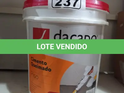 LOTE 237 - 01 BALDE DE CIMENTO QUEIMADO PISO FLEX DACAPÓ 25KG. (NO ESTADO, LEILÃO NÃO TEM GARANTIA E NEM DEVOLUÇÃO, SUJEITO A POSSÍVEIS AVARIAS VISÍVEIS/OCULTAS E/OU AUSÊNCIA DE COMPONENTES).